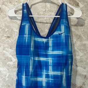 Nike Dri-FIT Tank Top Womens XL‎ Blue Plaid Athletic Workout Sleeveless